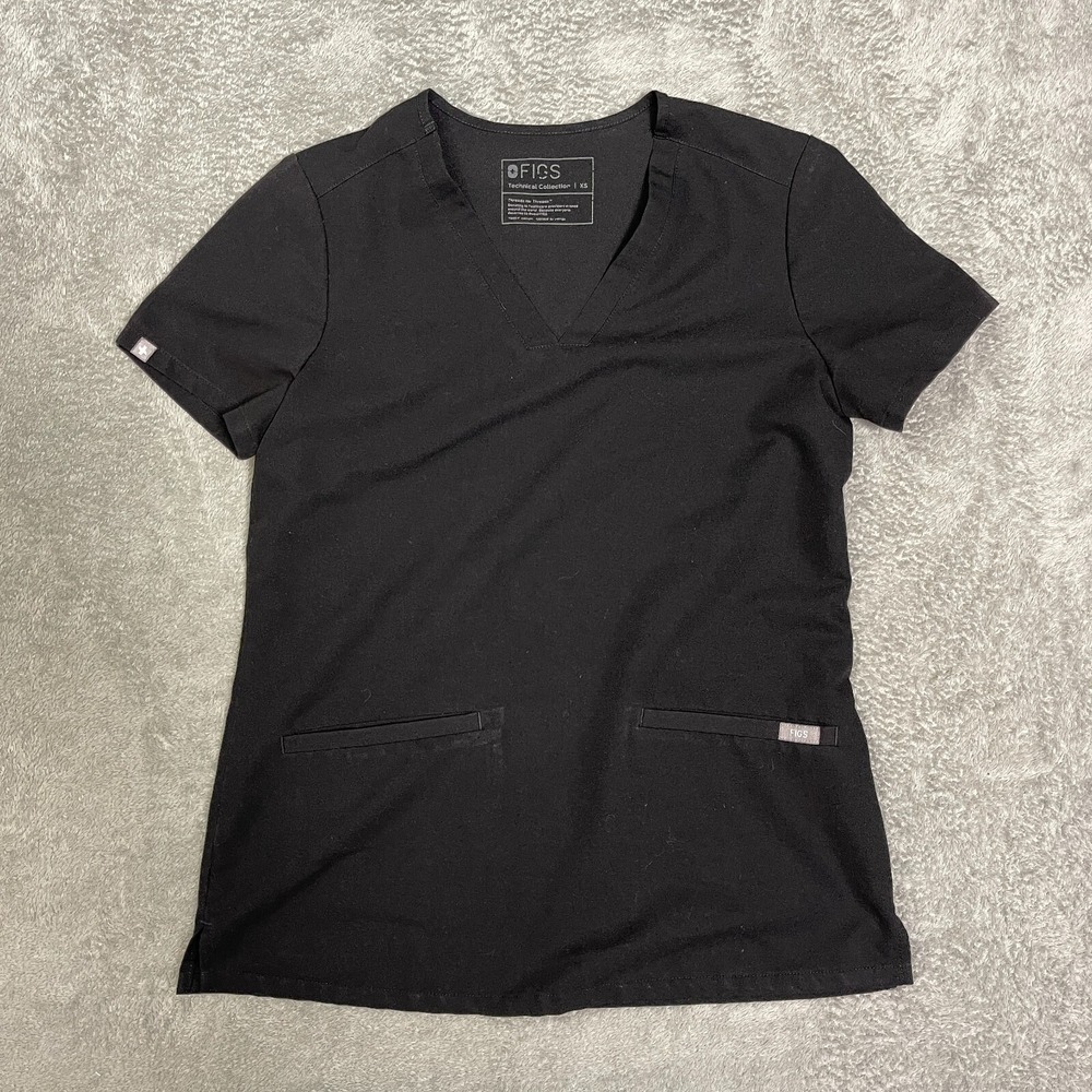 FIGS Technical‎ Collection Black Scrub Top XS Short Sleeve Career Uniform
